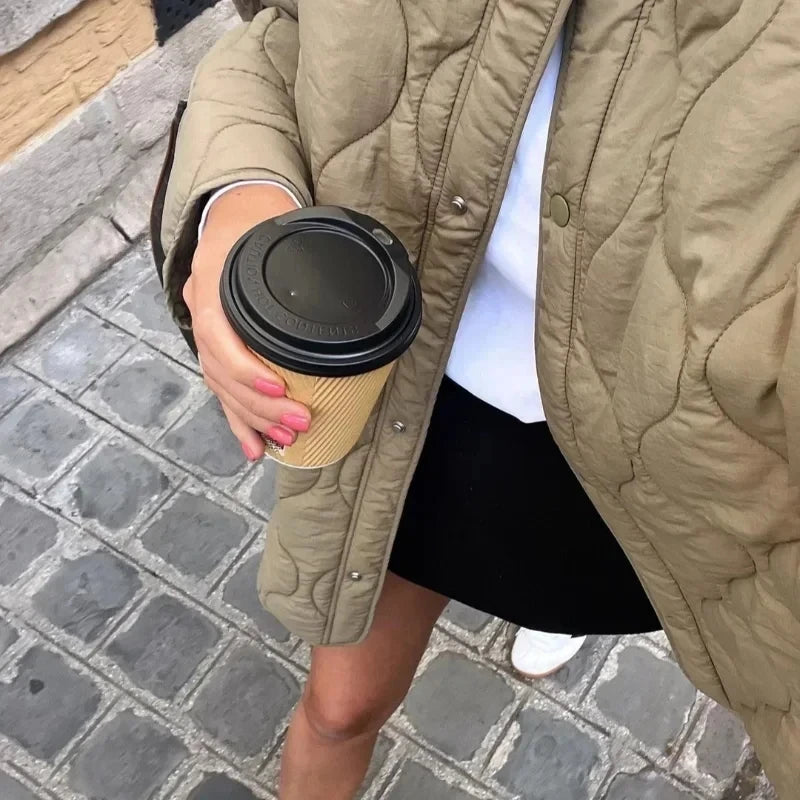 MUJER 2025 Quilted Jacket Women Parkas Long Sleeve Padded Coat Woman