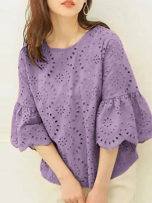 ZANZEA Fashion Summer 3/4 Sleeve Hollow Out Blouse Women Elegant Lace