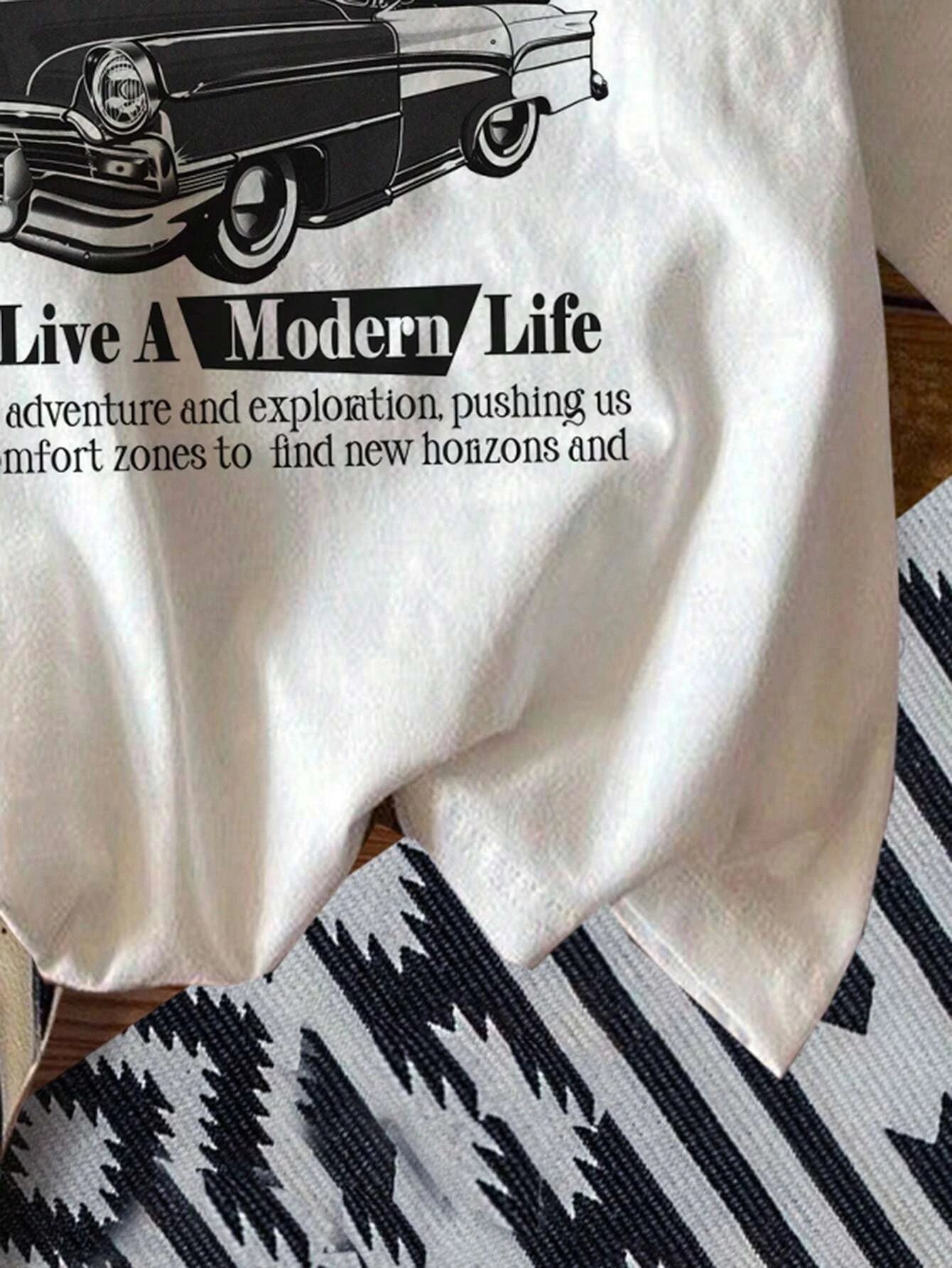Vintage Car Print Women T-Shirts Street Breathable Comfortable Short