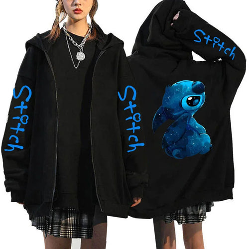Oversized Y2k Zip-up Hoodie Disney Women's Lilo & Stitch Costume