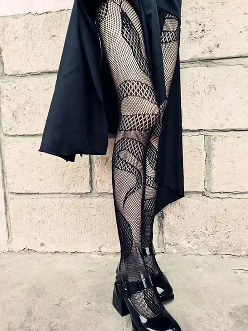 Woman Girls Gothic Cartoon Fishnet Stockings Snake Kuromies Skull
