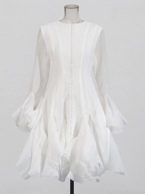 TWOTWINSTYLE Solid Spliced Button Slimming Dresses For Women O Neck