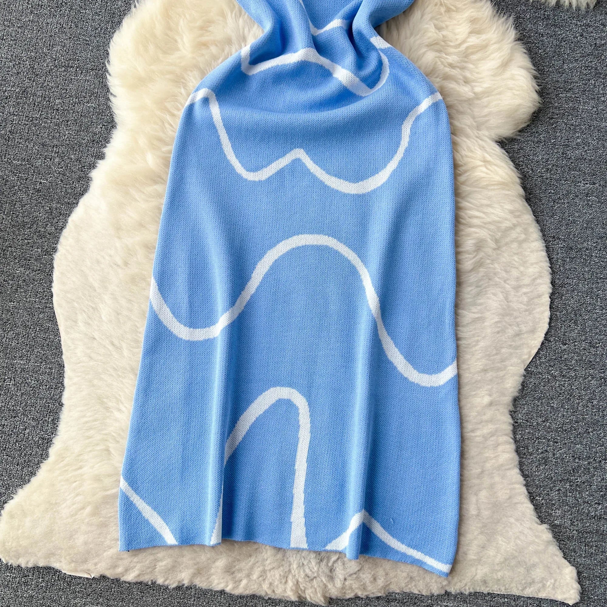 2024 Ladies Knitted Sheath Sundress Sleeveless Hotsweet Print Backless