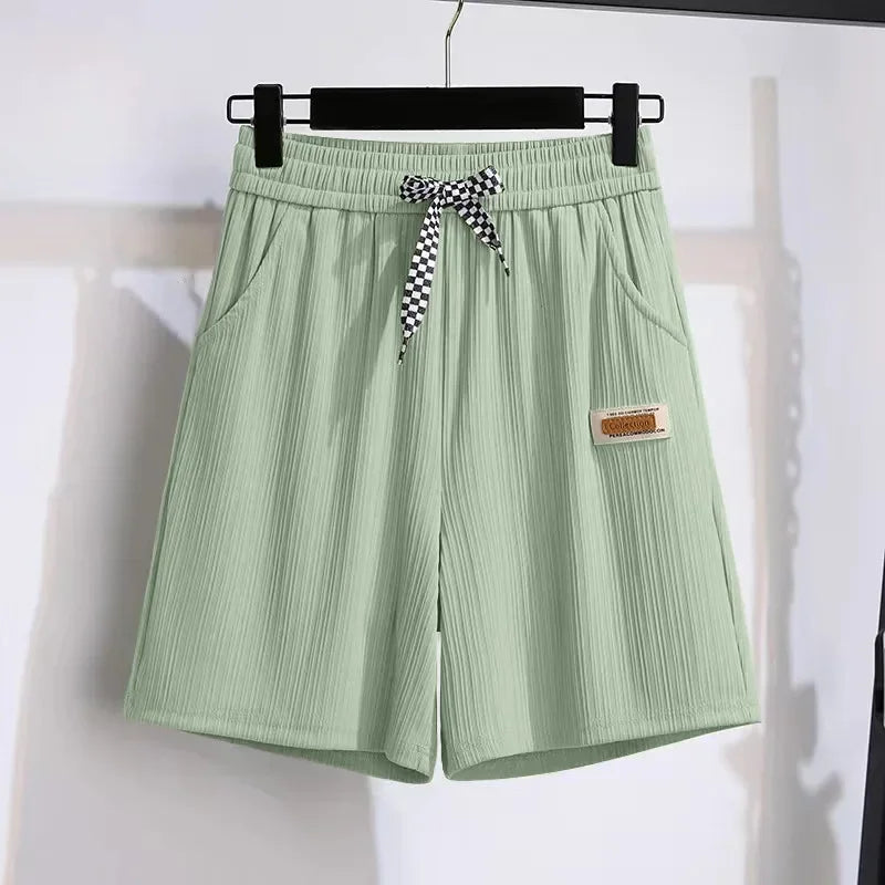Ice silk shorts, women's summer thin slim, loose high-waisted straight