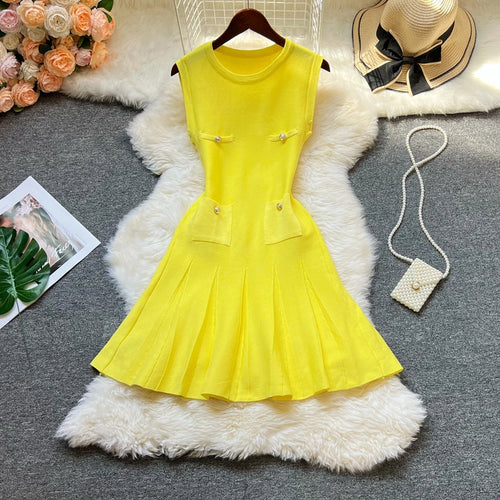 YuooMuoo Chic Fashion 2025 Summer Pleated Short Dress Women O-neck