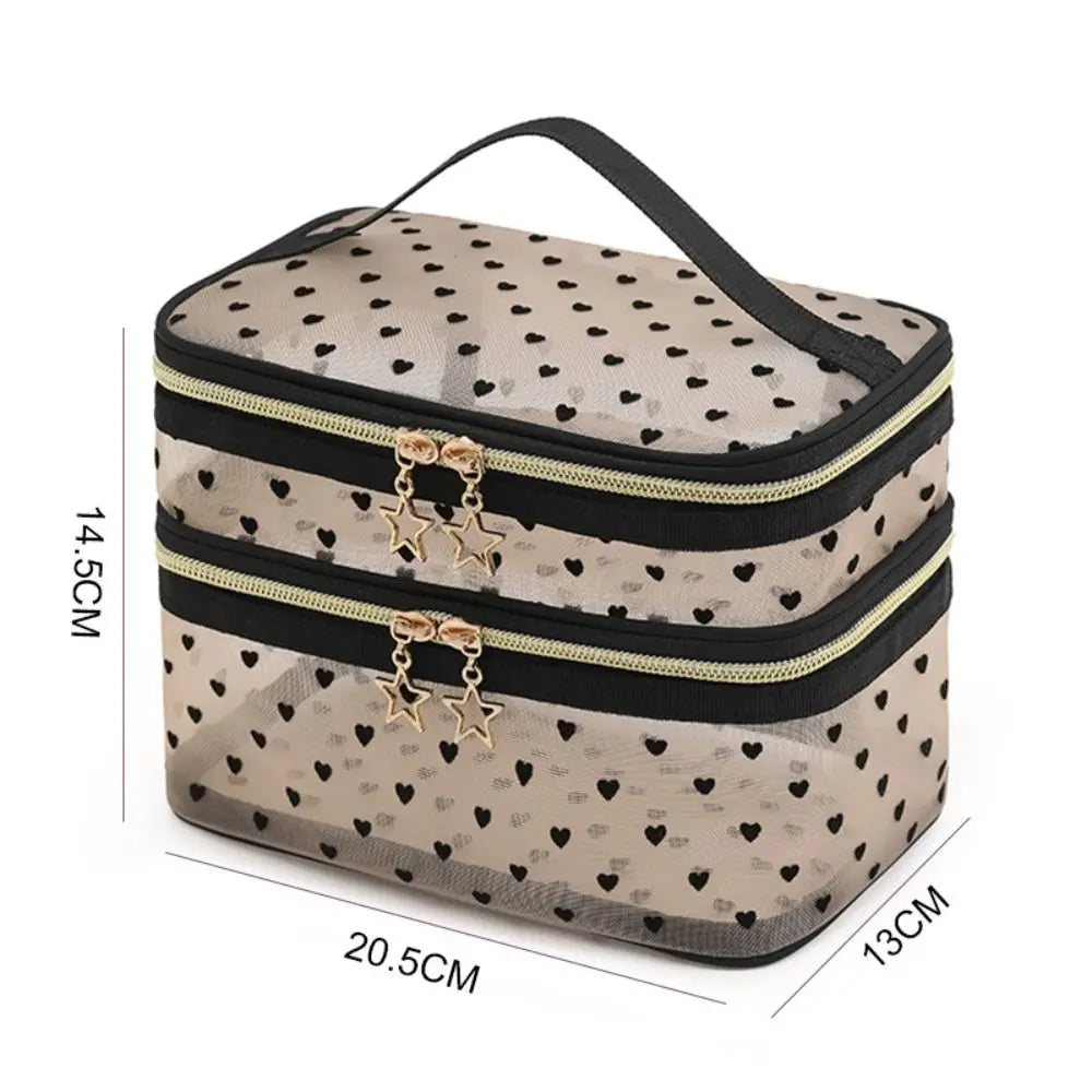 Double-layers Black Mesh Cosmetic Bag Travel Portable Large-Capacity
