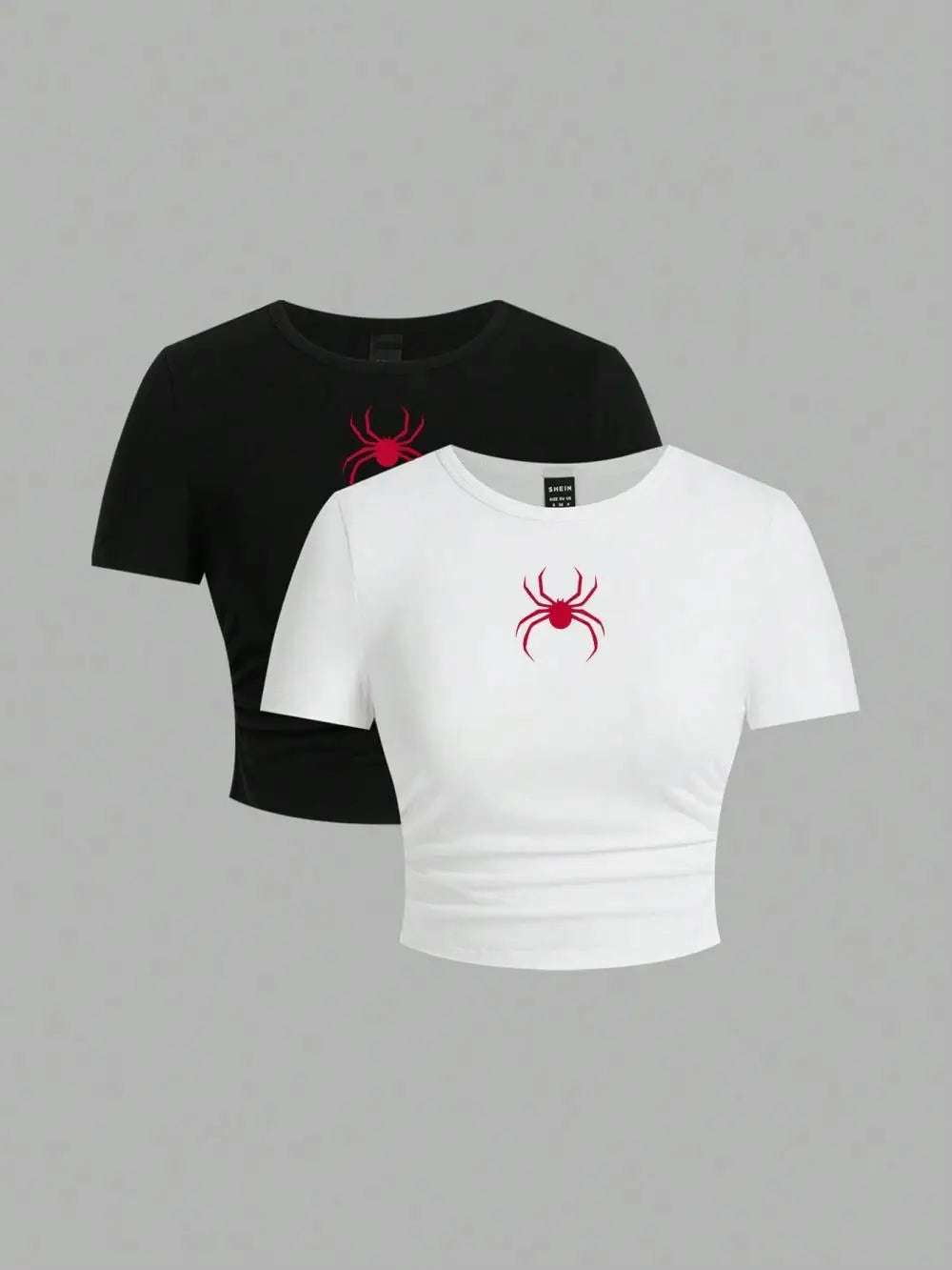 Simple Red Spider Printing Crop Tops Summer Street Fashion Women's