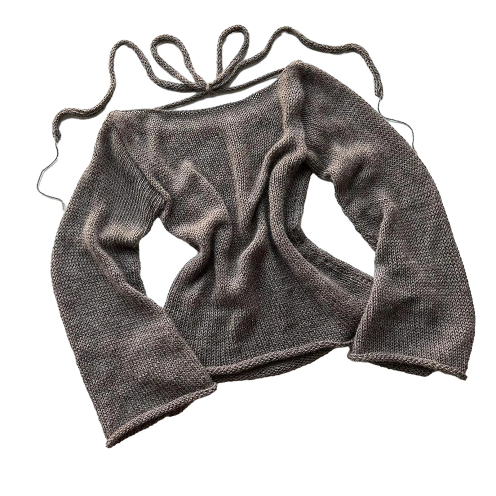 Fashion Women's T-shirt Tie Back Sweaters Long Sleeve Boat Neck Solid