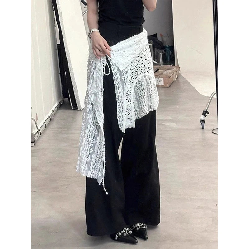 MEXZT Y2K Irregular Mini Skirts Women Harajuku Aesthetic White Lace