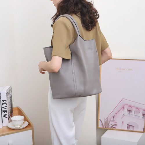 Genuine Leather Commuter Tote Bag Simple Ladies Soft Cowhide Tote