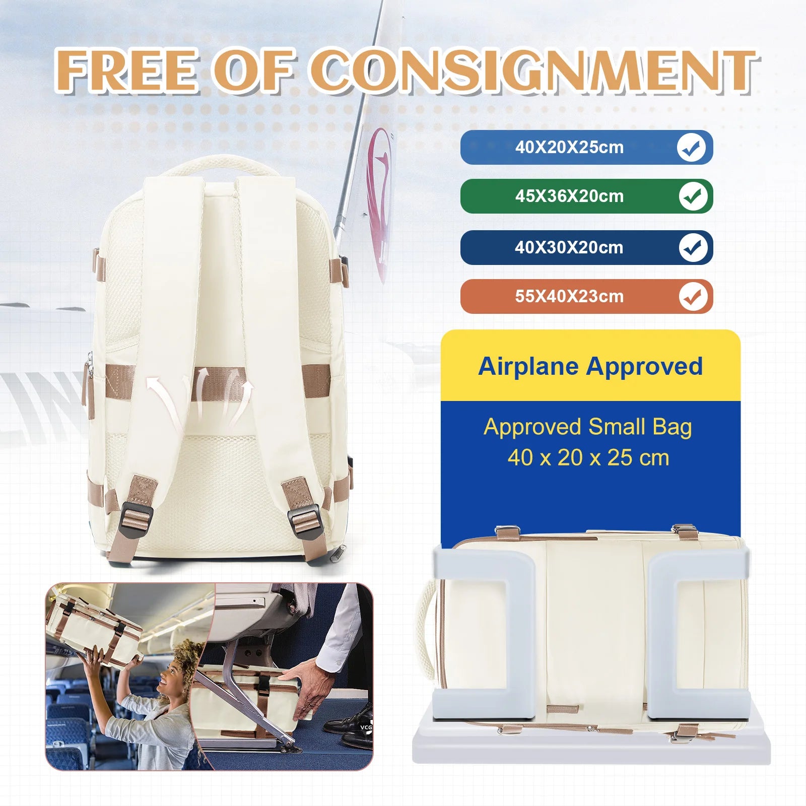 Travel Backpack for Women Men, Hand Luggage 40x20x25 for Ryanair Cabin
