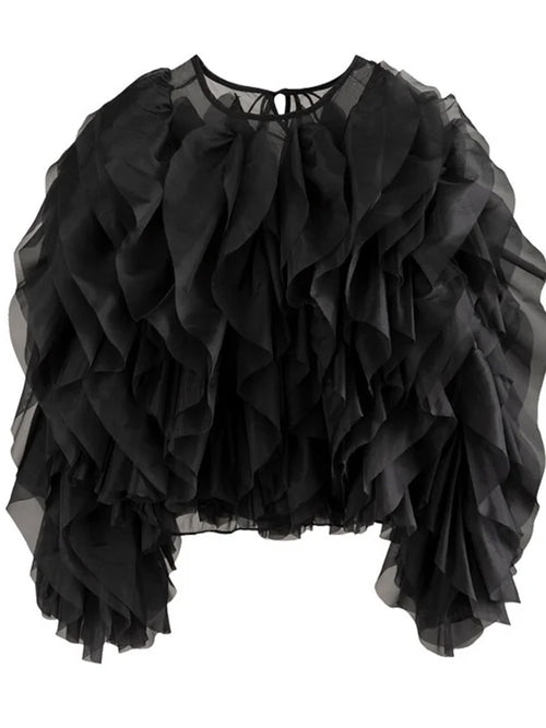 TWOTWINSTYLE Elegant Patchwork Ruffles Chiffon Blouses Women O Neck
