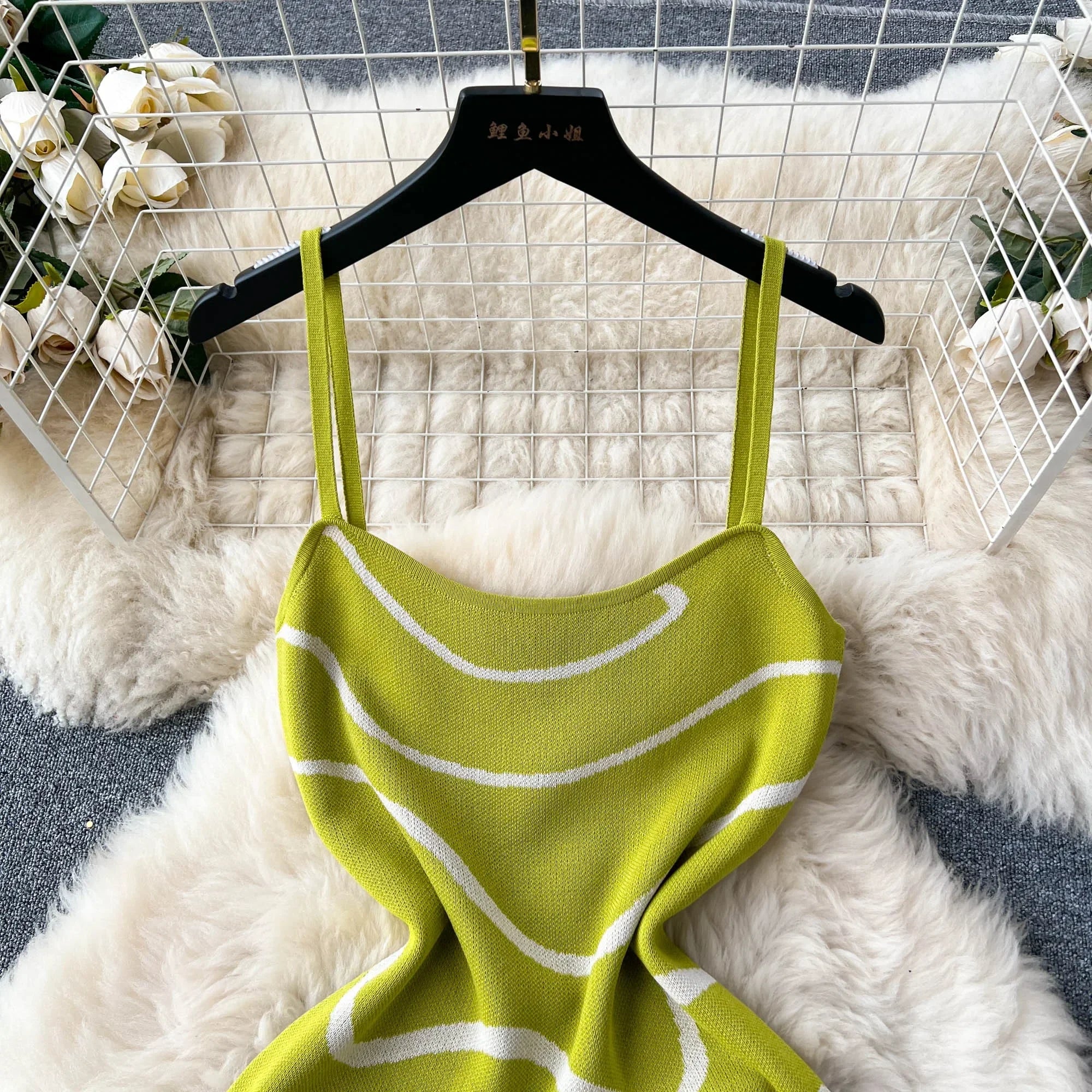 2024 Ladies Knitted Sheath Sundress Sleeveless Hotsweet Print Backless