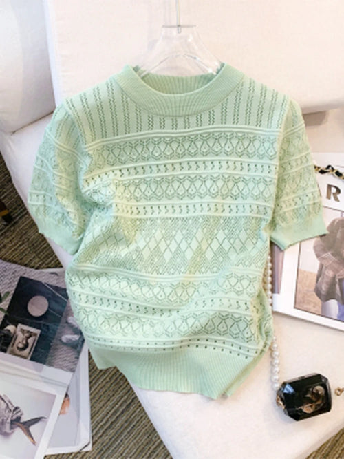 2026 New  Summer Thin Hollow Out Crew Neck Pullover Sweater Versatile