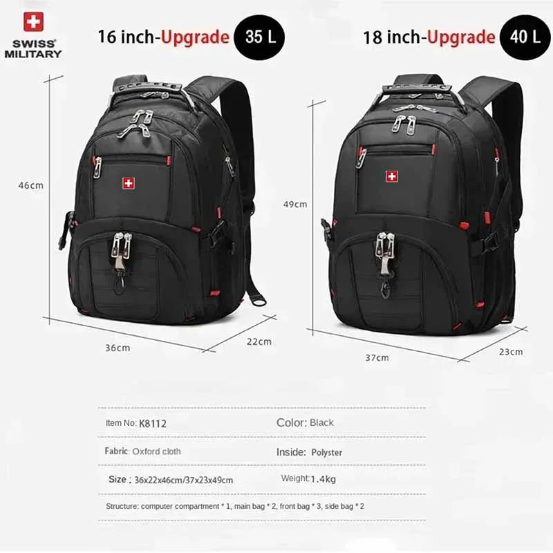 SWISS 17" Laptop Backpack Waterproof USB Charge Port Swiss-style