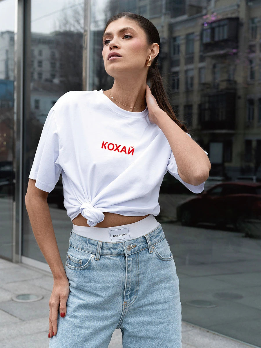 Кохай Women's T-Shirt Cotton Simple Design Summer Fashion Printing Tee