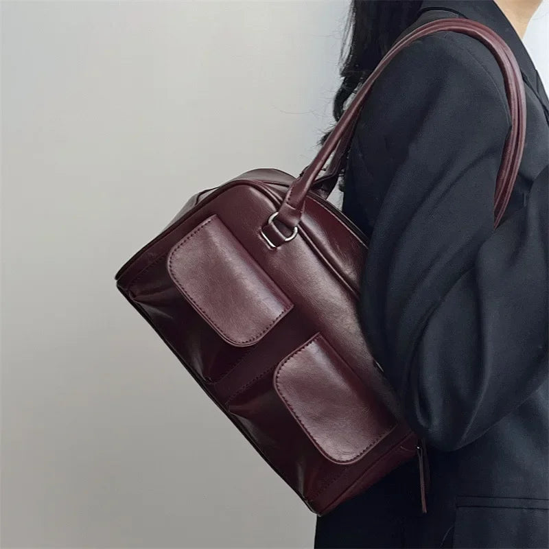 Vintage Women Business Shoulder Bags Simple Ladies Commute Tote Bag Pu