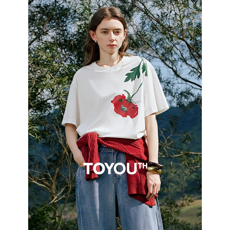TOYOUTH Women Short Sleeve T-shirt 2025 Spring New Lyocell Velvet