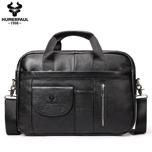 HUMERPAUL Men's Briefcase Bag Top Layer Leather Handcrafted Laptop Bag