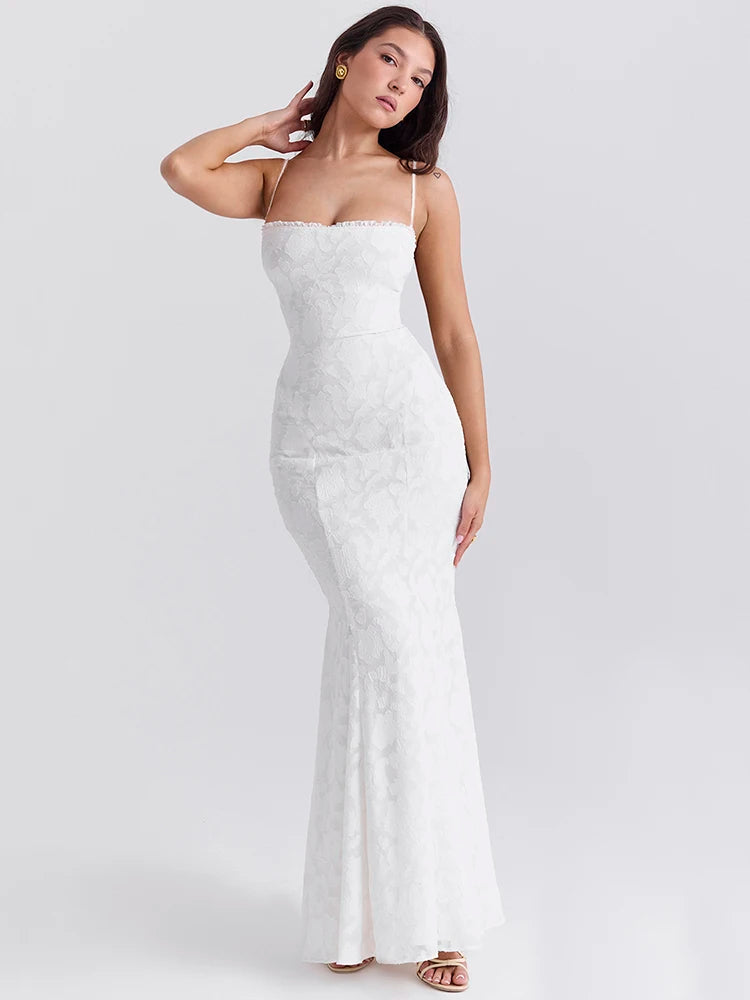 Mozision White Backless Lace-up Sexy Maxi Dress For Women Gown Summer