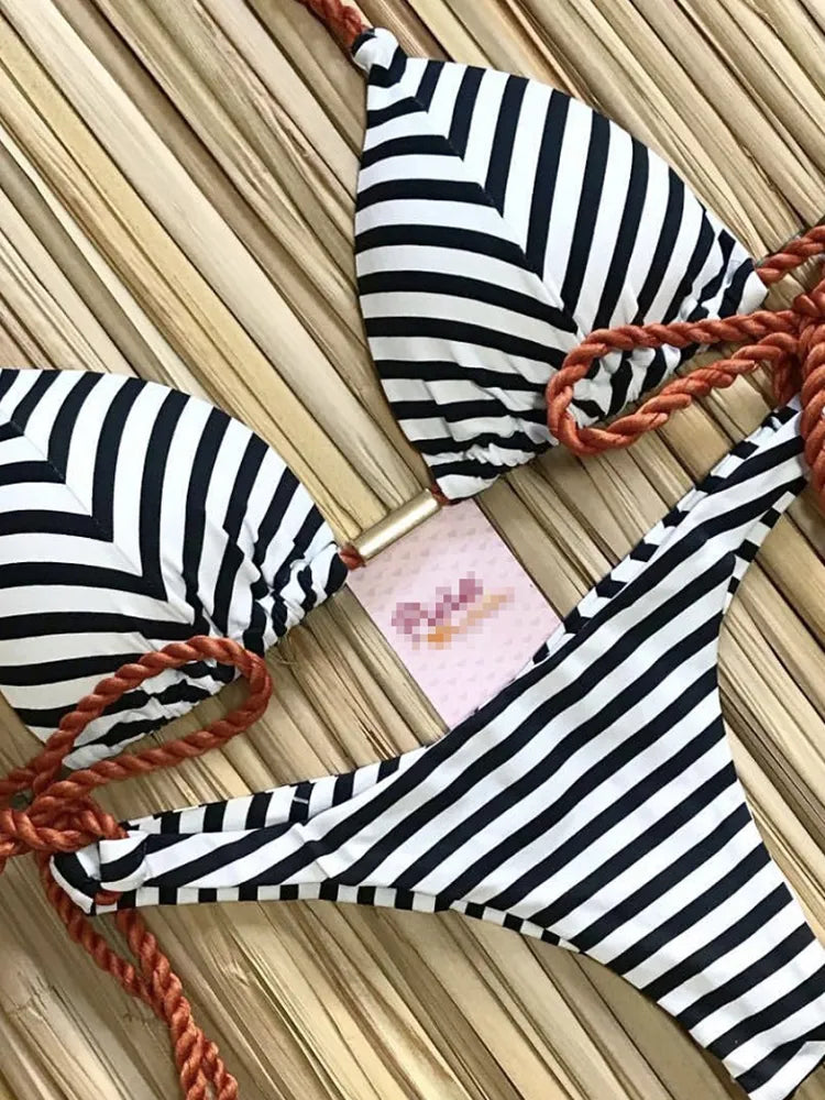 RUOTONGSEPT 2022 Striped Bikini Set Knotted Swimsuit Women Biquinis