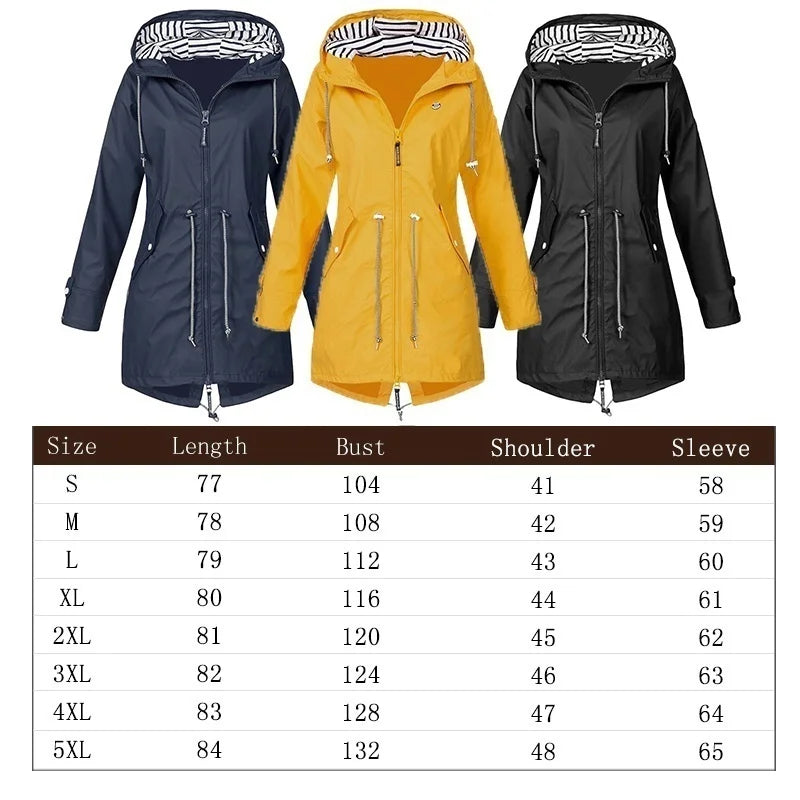 Womens Waterproof Raincoat Casual Basic Outdoors Trench Lightweight