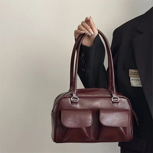 Vintage Women Business Shoulder Bags Simple Ladies Commute Tote Bag Pu
