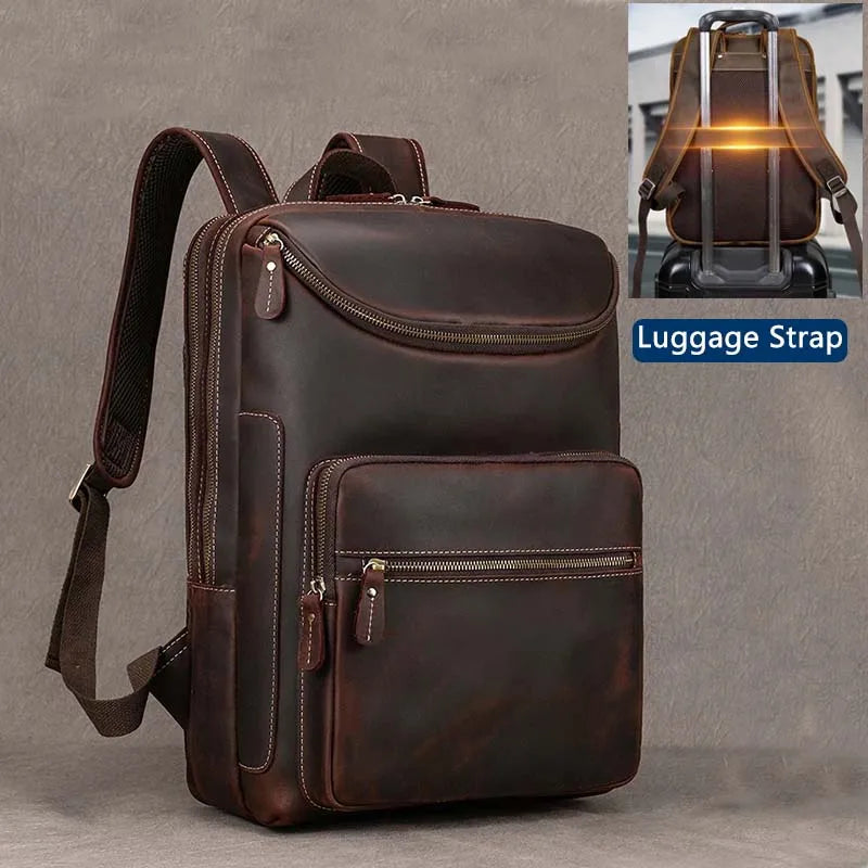 Luufan Men's Backpack Genuine Leather 15 Inch Business Laptop Daypack