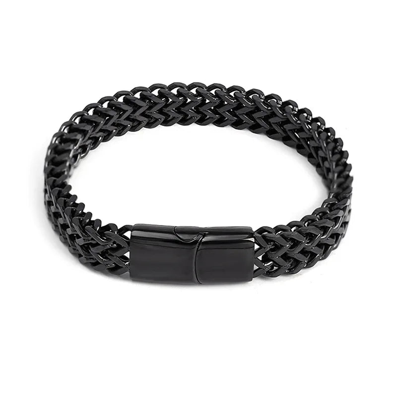 Mens Fashion Hip-hop Double-layer Braided Keel Stainless Steel