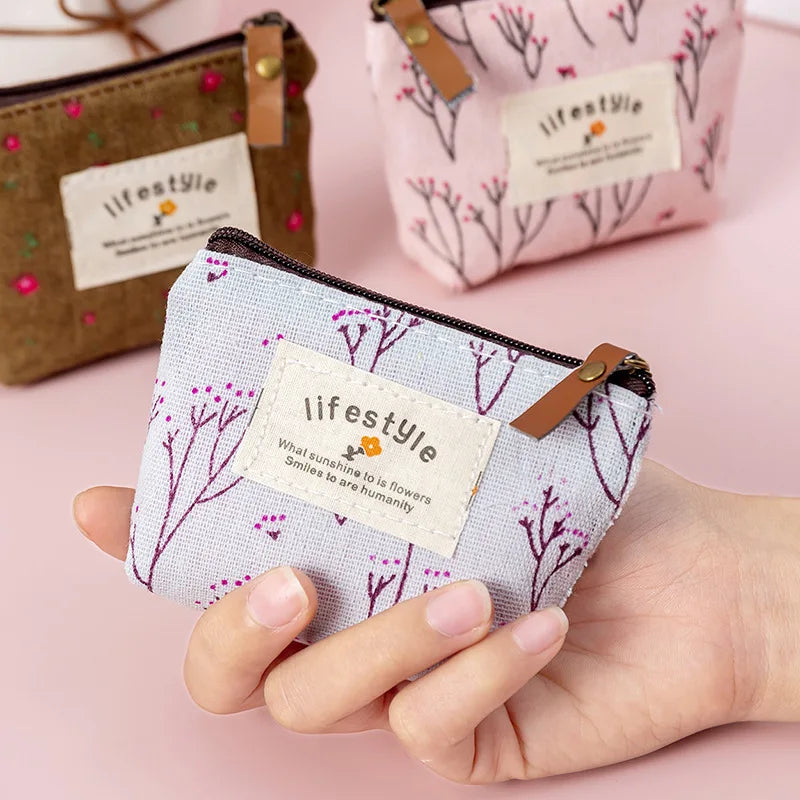 Fashion Flower Pattern Coin Purses Small Fresh Canvas Coin Wallet Lady
