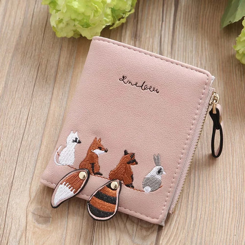 Women Short Cute Small Wallets Student Triple Fold Card Holder Girl ID