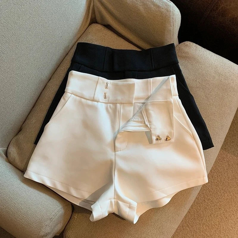 MEXZT Y2K Streetwear Black Shorts Women Elegant High Waist White A