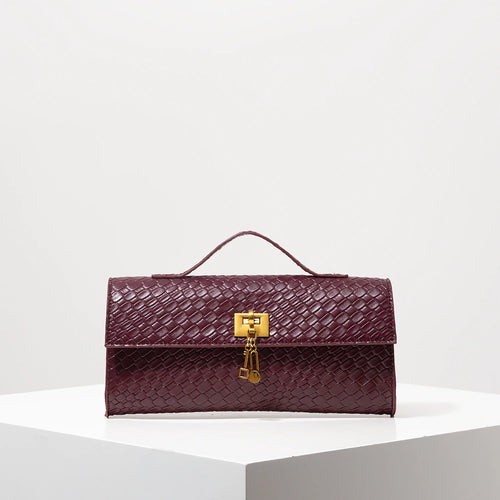 Retro Artificial Leather Woven Baguette, Flip Women's Clutch, Elegant