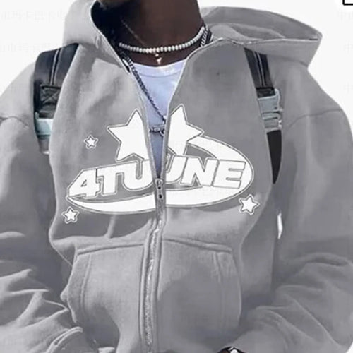 New Clothes Star Letter Print Retro Oversized Hoodie Women Y2K Street