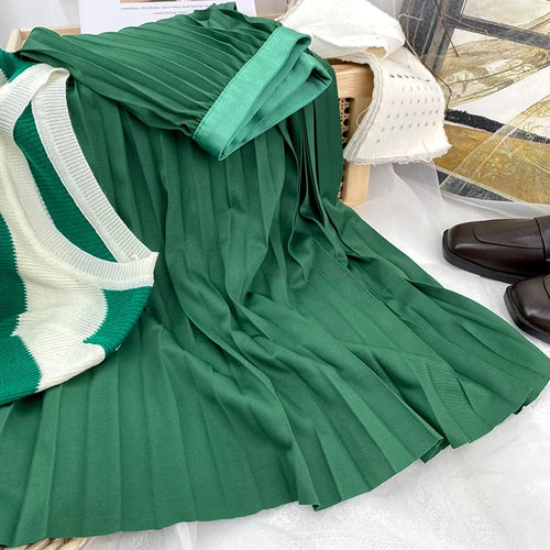 2024 Women Elegant Pleated Skirt High Waist Women Mid-long Skirt