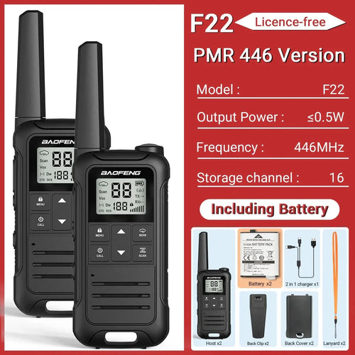2PCS Baofeng F22 PMR FRS Mini Walkie Talkie Waterproof Type-C