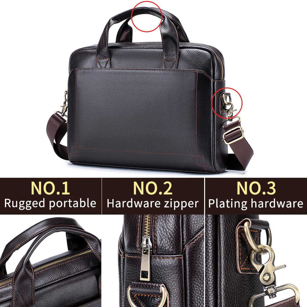 Men's leather handbag, top layer cowhide briefcase, leather laptop