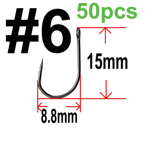 50 pcs Non-barb barbless Circle Carp Fishing Hooks with Hole Size 2 4