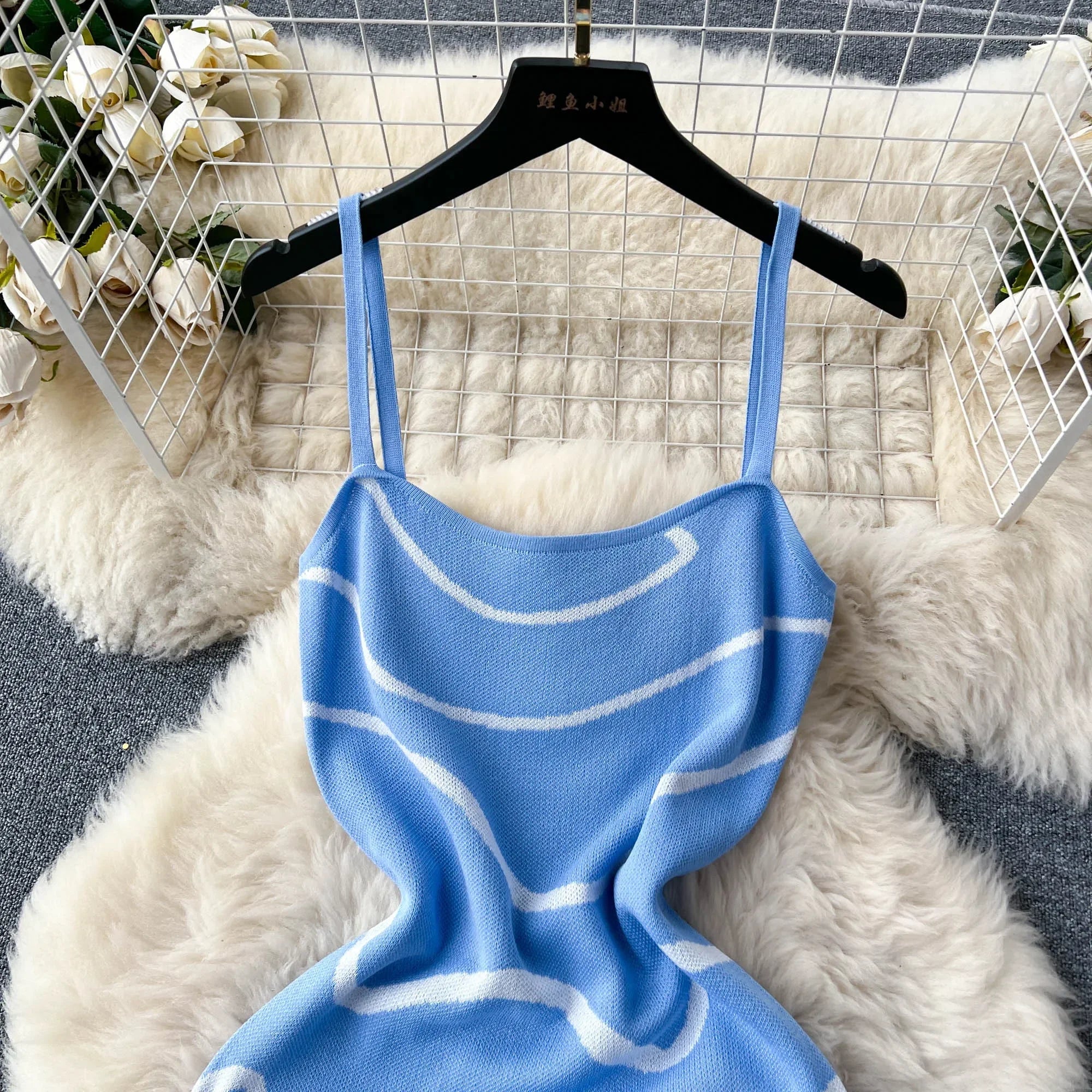 2024 Ladies Knitted Sheath Sundress Sleeveless Hotsweet Print Backless