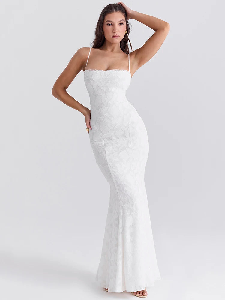 Mozision White Backless Lace-up Sexy Maxi Dress For Women Gown Summer