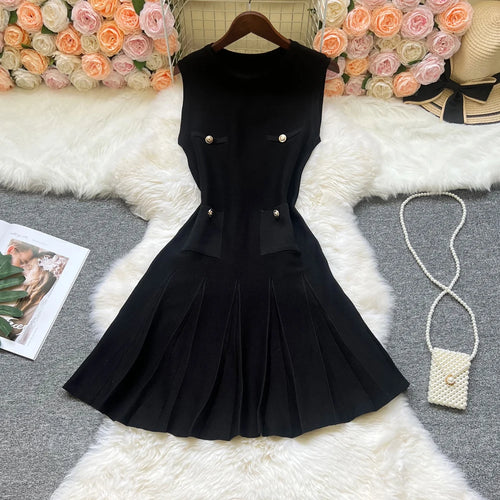YuooMuoo Chic Fashion 2025 Summer Pleated Short Dress Women O-neck