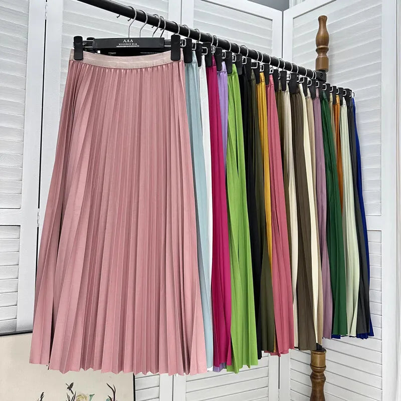 2024 Women Elegant Pleated Skirt High Waist Women Mid-long Skirt