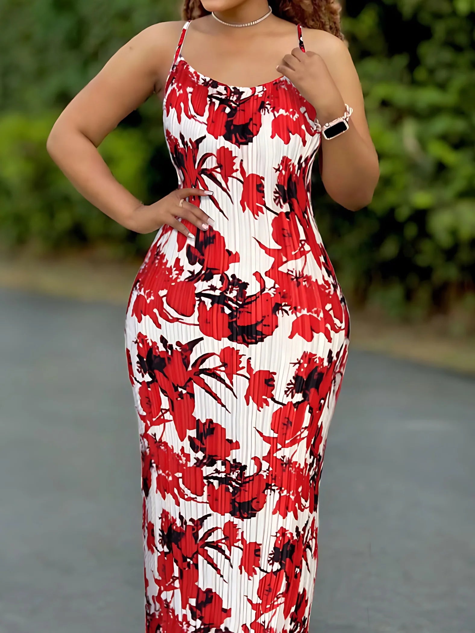 Women's Tie Dye Print Pleated Dress,Summer Spaghetti Strap Bodycon