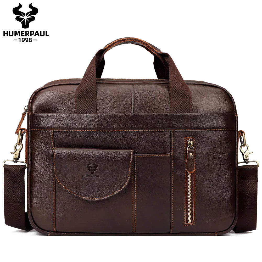 HUMERPAUL Men's Briefcase Bag Top Layer Leather Handcrafted Laptop Bag
