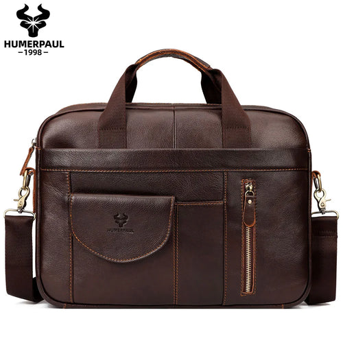 HUMERPAUL Men's Briefcase Bag Top Layer Leather Handcrafted Laptop Bag