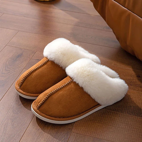 2024 Winter Warm Flat Fur Slippers Women Faux Suede Fluffy Furry Home