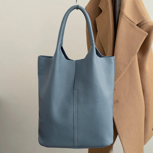 Genuine Leather Commuter Tote Bag Simple Ladies Soft Cowhide Tote