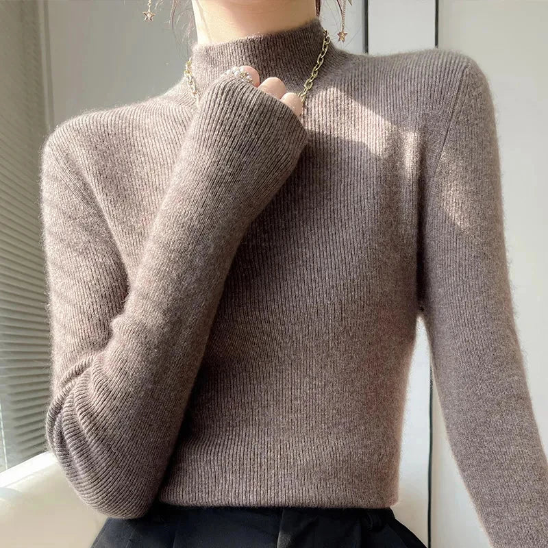 MEXZT Solid Sweater Women Half Turtleneck Knitted Pullovers Harajuku