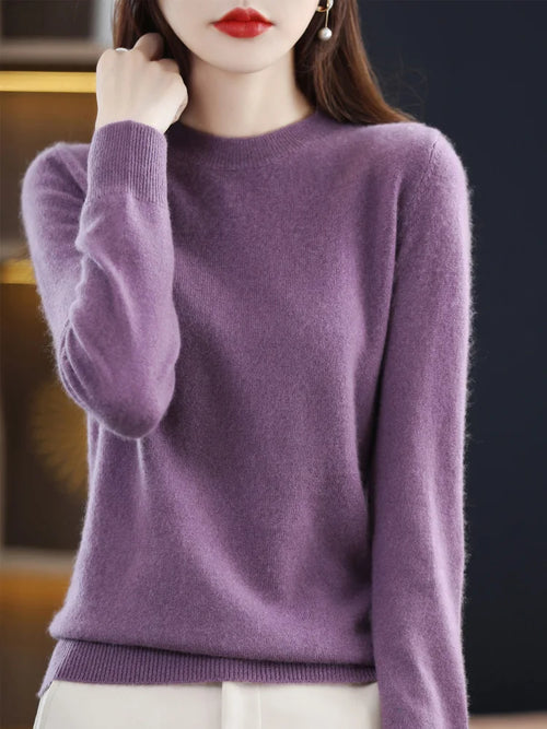 Fashion 100% Merino Wool Women's Sweater O-Neck Long Sleeve Pullover