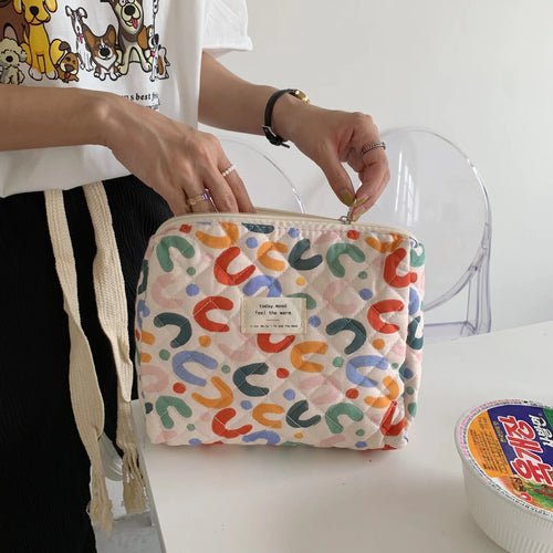 Quilted Cotton Ladies Travel Storage Bag Retro Cherry Women's Cosmetic